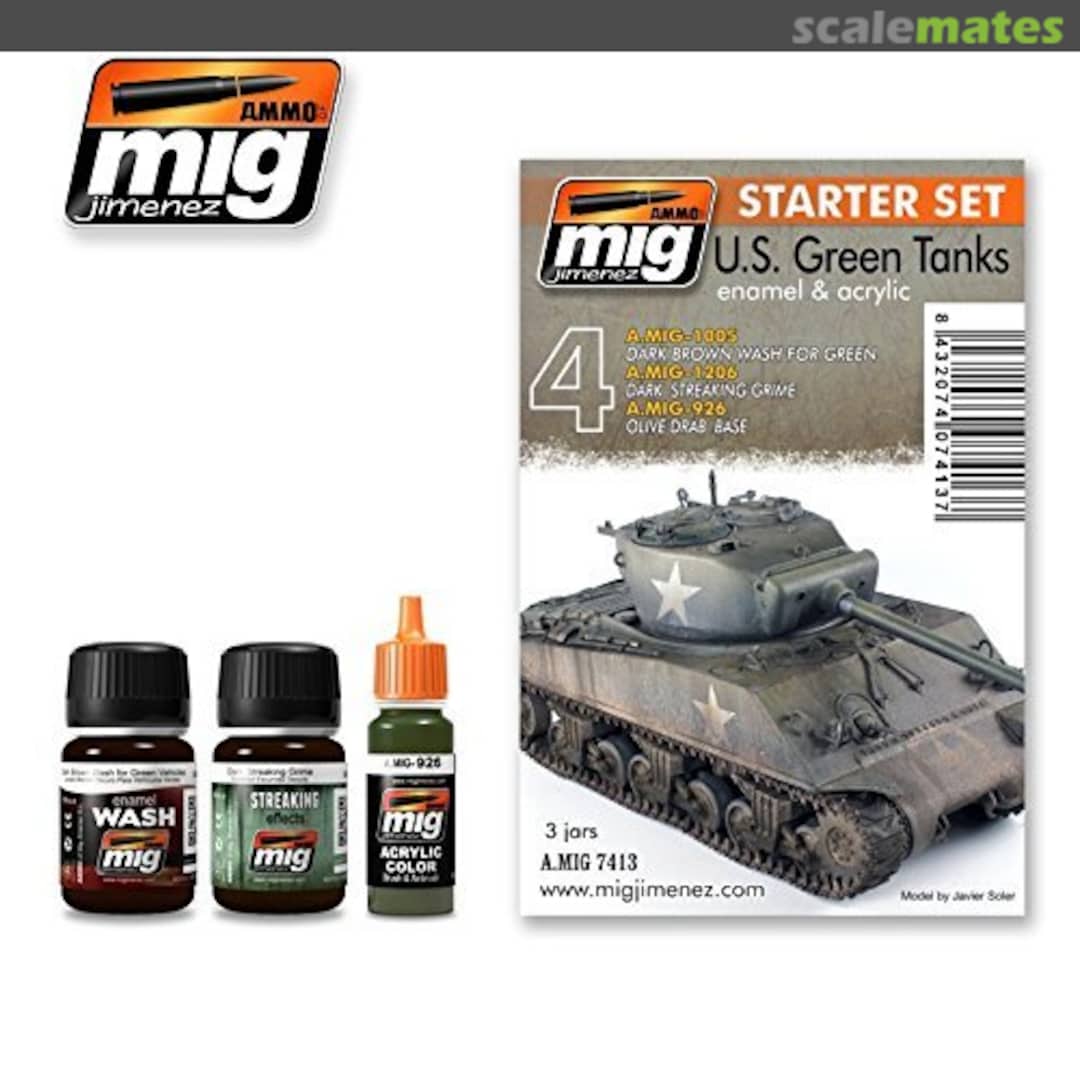 Boxart U.S. Green Tanks Enamel & Acrylic Weathering Set 7413 Ammo by Mig Jimenez